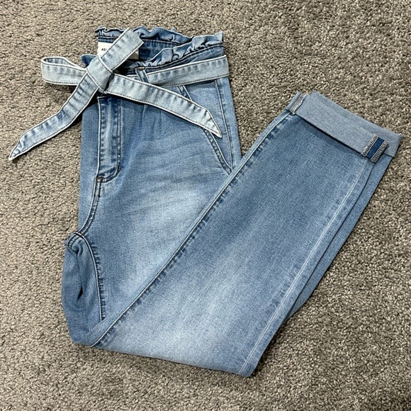 Ashley Mason High Rise Light Blue Jeans with Tie Waist - Picture 3 of 6